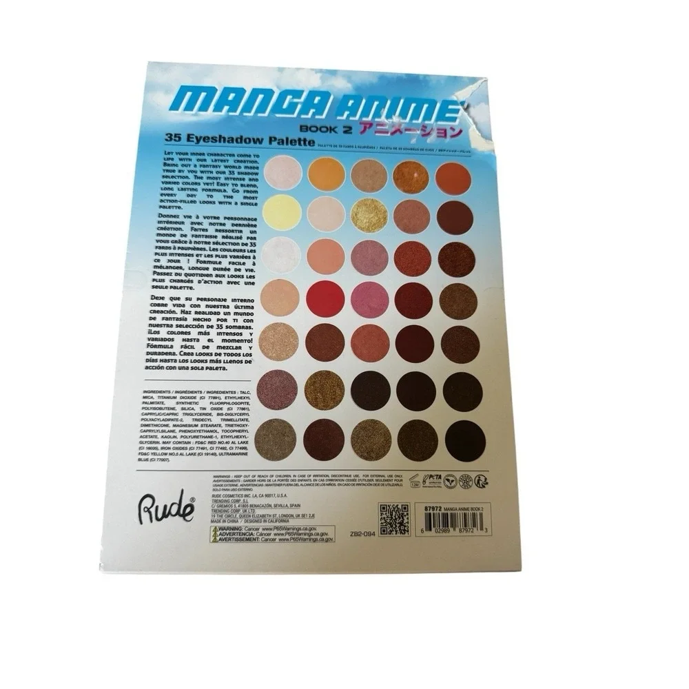 Manga Anime 35 Eyeshadow Palette‎ Book 2 by Rude Cosmetics - 1.34 oz Eye Shadow